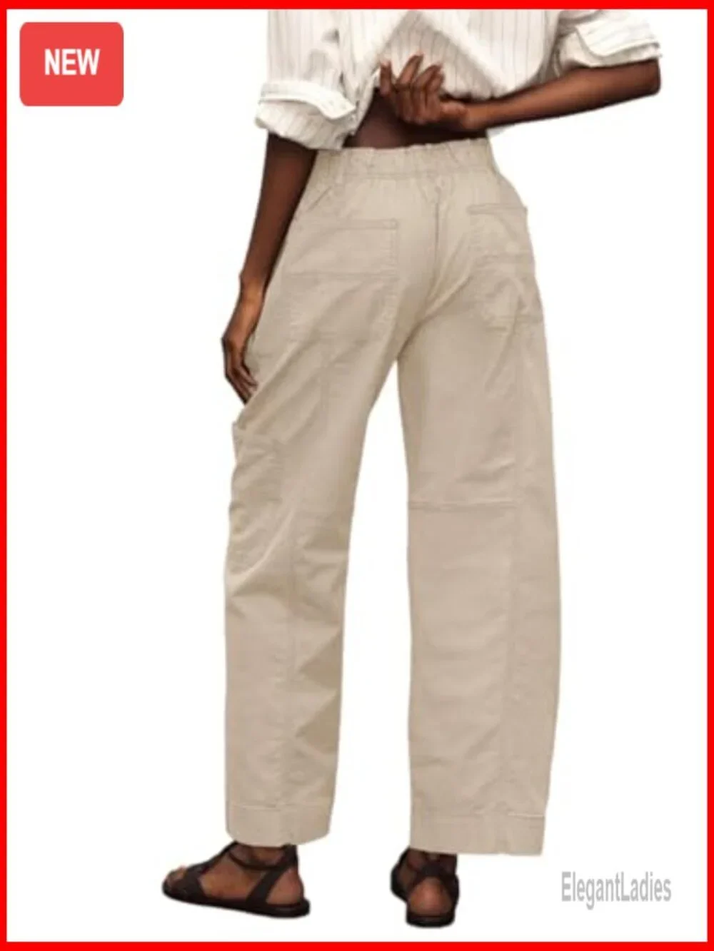 100% Cotton Cargo Pants Drawstring Elastic Waist Hiking Work Pants with Pockets
